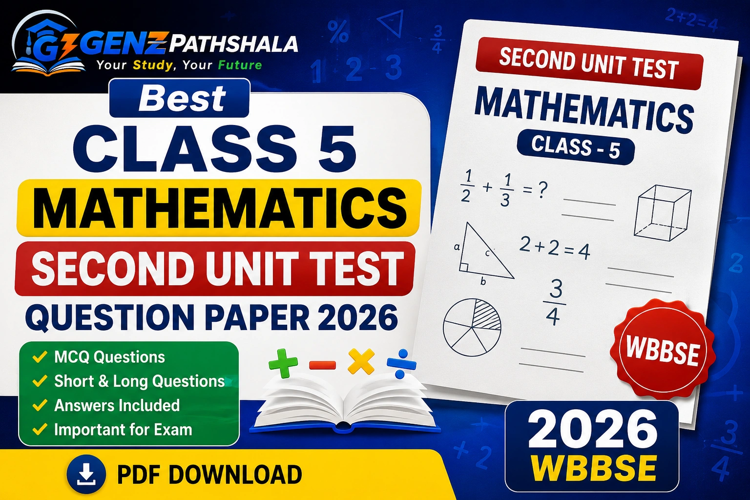 class 5 mathematics second unit test question paper 2026
